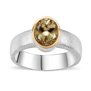 1.10ctw Premium Brazilian Heliodor Sandblast Ring Platinum Plated Size 7